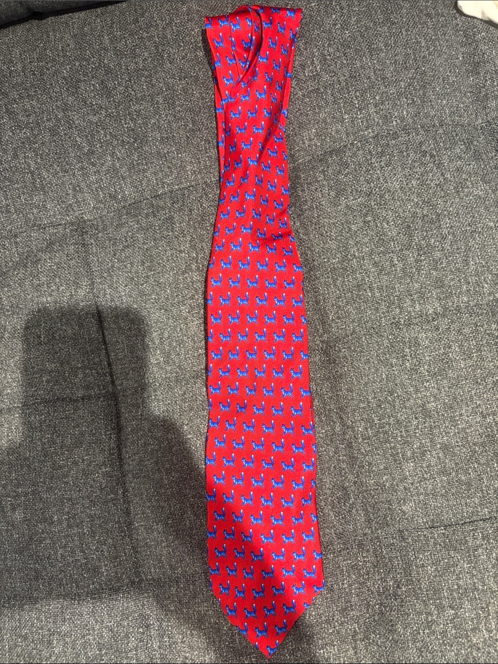 J. Crew Red Tie with Blue Dog Motif